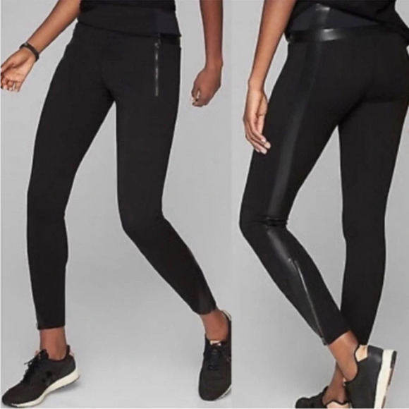 Athleta Sienna Ponte Faux Leather Trim Ankle Zip Leggings - Picture 1 of 8